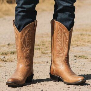 VTG Old West Leather Western Classic Cowboy Boots Men's 10D Tan #118N